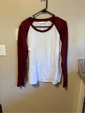 LC Lauren Conrad White Body Burgundy Raglan Long-Sleeve Tee